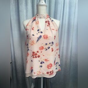 Rose + Olive High Neck Sleeveless Blouse Sz Small-Peach Floral Dainty Top
